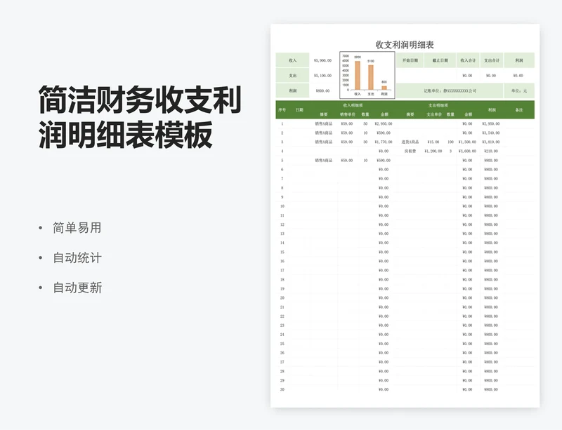 简洁财务收支利润明细表模板