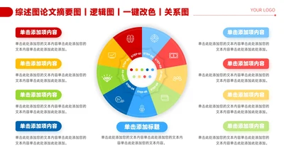 红色简约风9项圆形关系图PPT