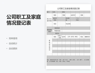 公司职工及家庭情况登记表