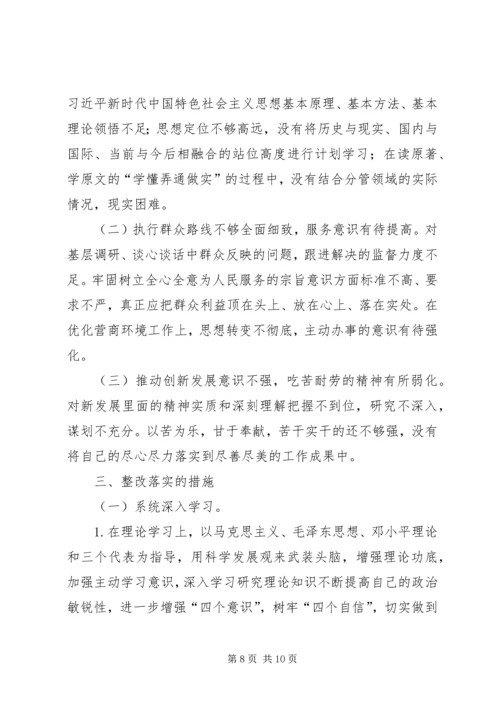 班子成员对照党章党规个人检视材料.docx