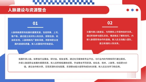 红蓝撞色插画风职场新人入职培训PPT模板