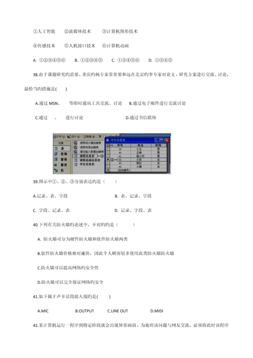 2023年重庆市普通高中学生学业水平考试信息技术练习题高清图.docx