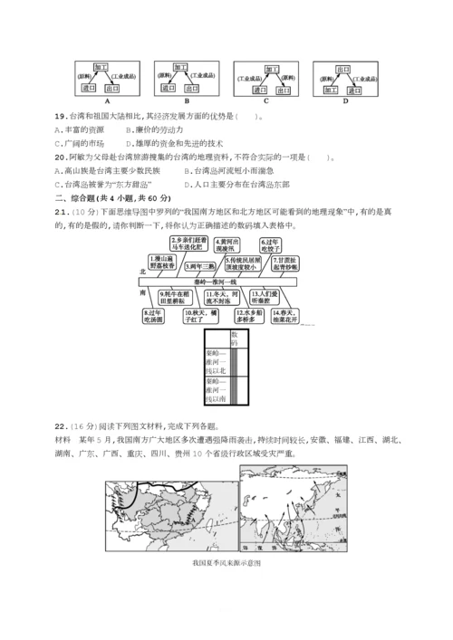 八年级地理下册第七章测评.docx