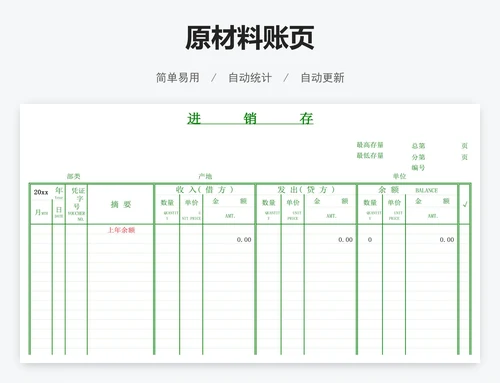 原材料账页