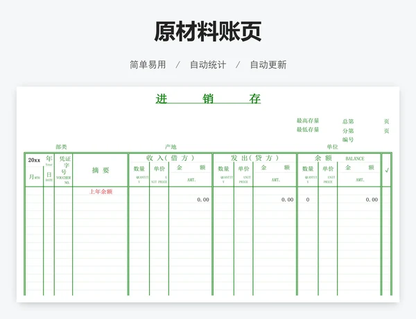 原材料账页