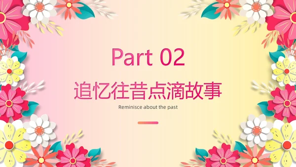 暖色系卡通剪纸风花卉相册庆祝退休欢送会PPT模板
