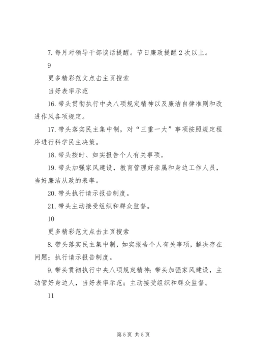 招商促进局领导班子成员XX年度落实党风廉政建设主体责任工作清单.docx