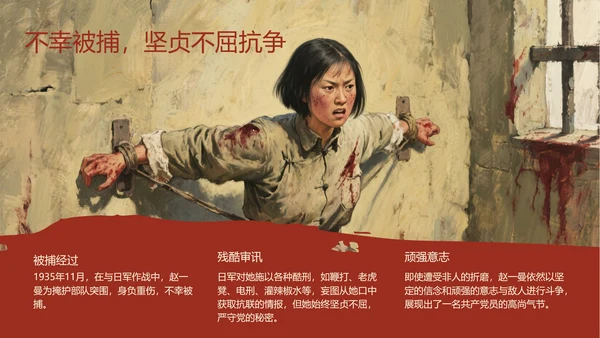 红黑配色复古油画风民族英雄赵一曼人物介绍PPT模板