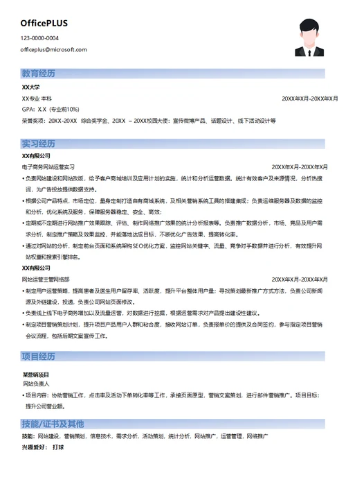 电子商务网站运营应届生求职简历