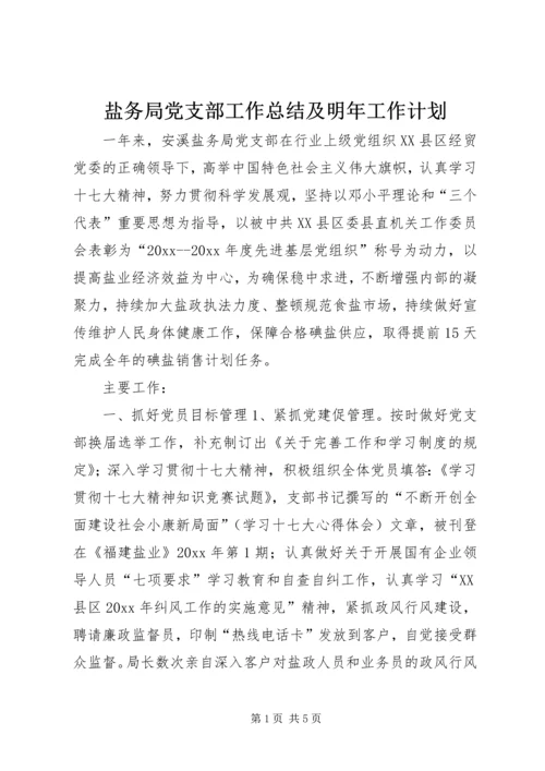 盐务局党支部工作总结及明年工作计划.docx