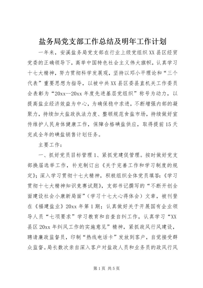 盐务局党支部工作总结及明年工作计划.docx