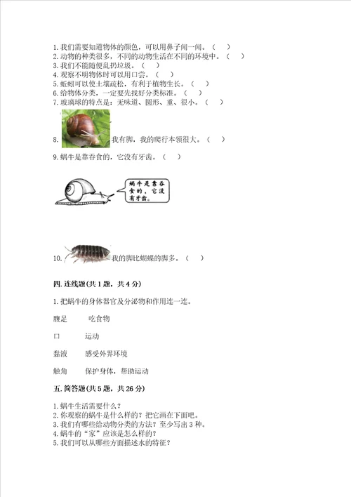 教科版一年级下册科学期末测试卷及参考答案实用