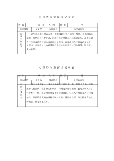 心理咨询面谈记录表