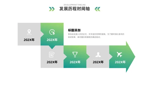 蓝绿色简约风企业发展通用时间轴PPT图表