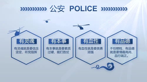 蓝色大气公安人民警察教育动态PPT
