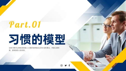 蓝色黄色商务实拍高效能人士的七习惯ppt