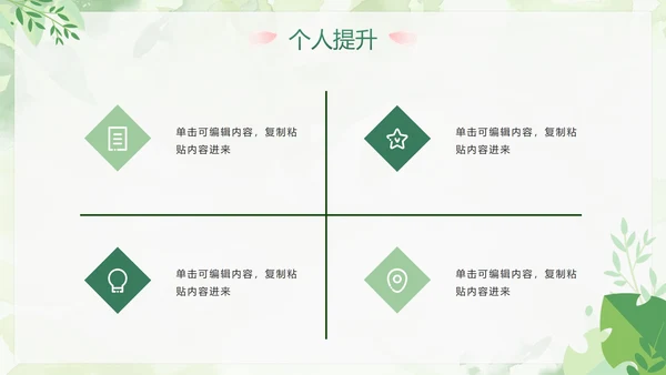 绿色小清新简约植物教师工作总结PPT模板
