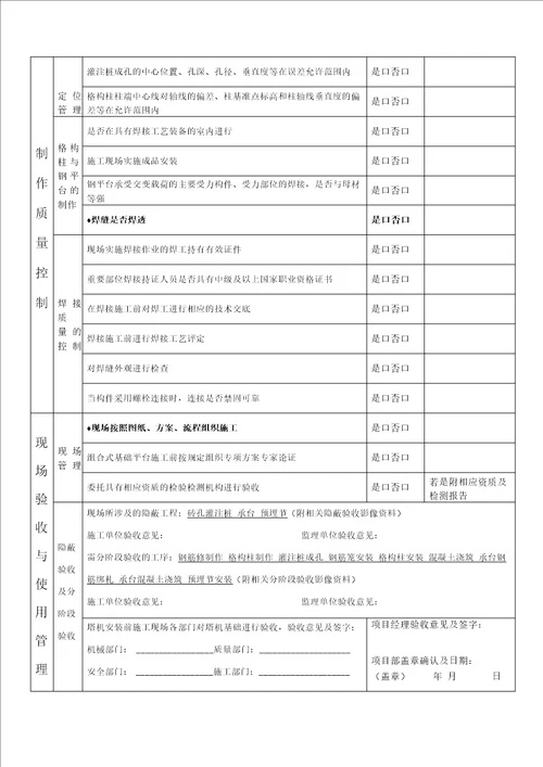 塔式起重机钢结构组合式基础平台检查表