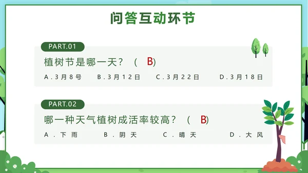 绿色卡通312植树节主题班会课带内容PPT模板