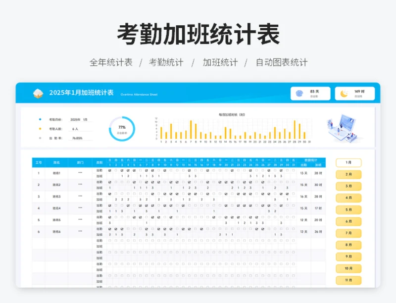 考勤加班统计表