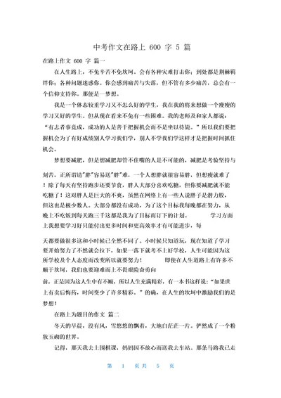 中考作文在路上600字5篇