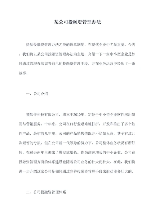 某公司投融资管理办法