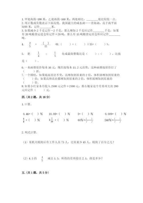 小学六年级下册数学摸底考试题精品【考点梳理】.docx