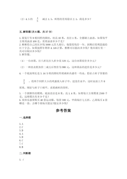 北京版六年级下册数学期中测试卷精品（a卷）.docx