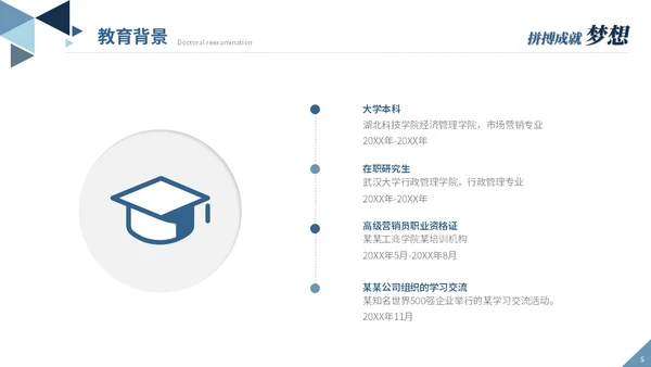 大气稳重蓝色简约博士入学复试汇报个人介绍答辩ppt模板博士复试