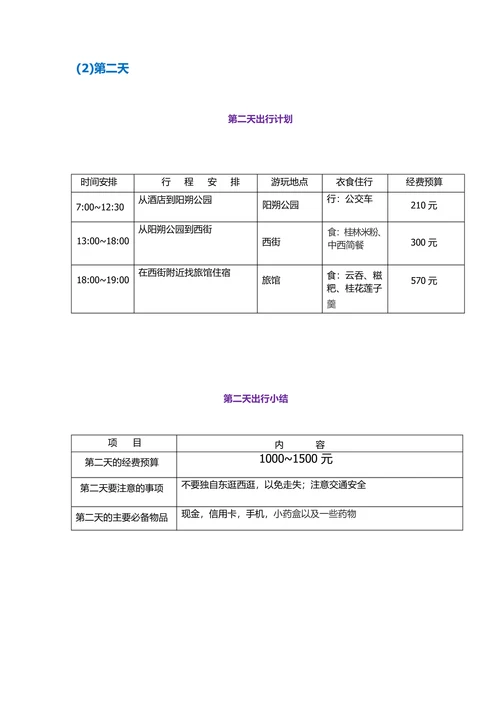 旅游计划表旅游购物生活休闲旅游计划表