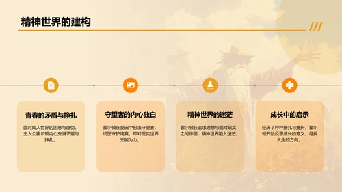 橙色复古风《麦田里的守望者》读书笔记PPT模板