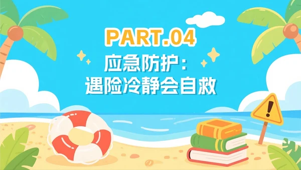 蓝色可爱卡通插画风暑假假期安全教育PPT模板