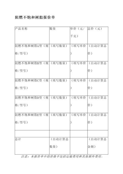 阻燃不饱和树脂报价单