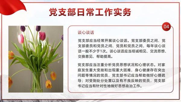 红色实景党政党务工作培训带内容PPT模板