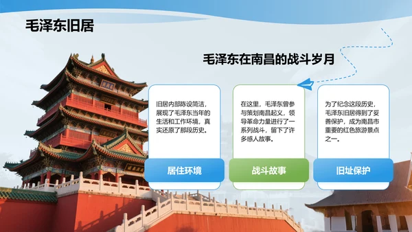 蓝色摄影风南昌红色旅游景点推荐PPT模板