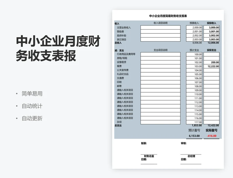 中小企业月度财务收支表报