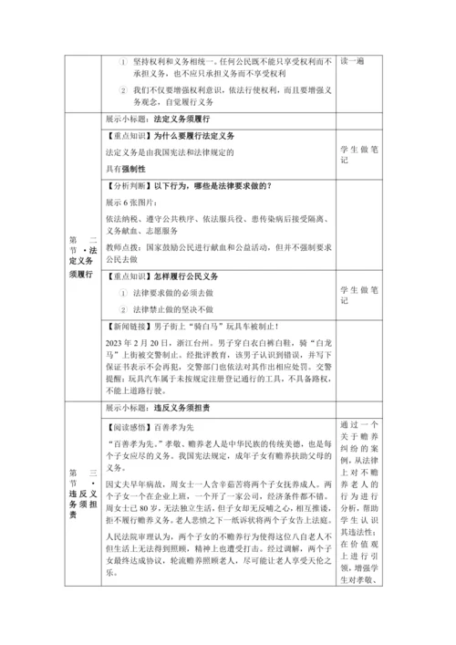 【核心素养目标】4.2 依法履行义务 教学设计（表格式）