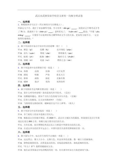 武汉市武钢实验学校语文新初一均衡分班试卷.docx