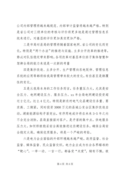 县电力局领导在XX年工作座谈会上的发言.docx