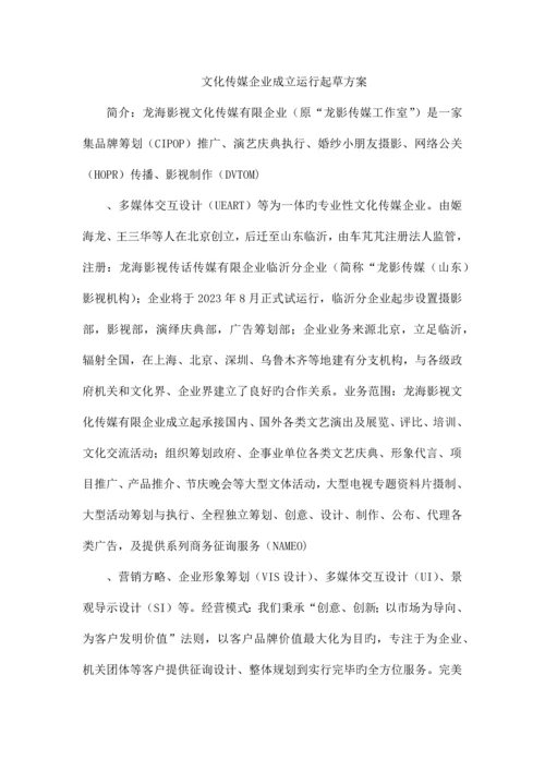 精选文化传媒公司成立运营起草方案.docx