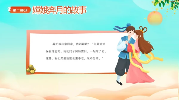 蓝色剪影插画风中国神话故事嫦娥奔月故事PPTz中秋