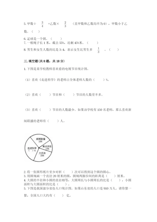 2022人教版六年级上册数学期末考试卷含答案（夺分金卷）.docx