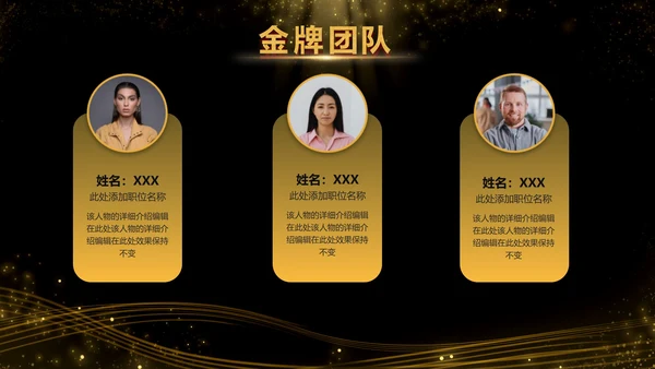 黑金酷炫金牌团队成员介绍PPT模板