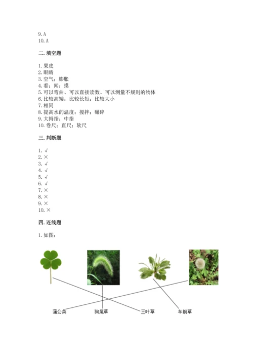 教科版一年级上册科学期末测试卷及解析答案.docx