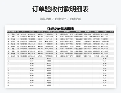 订单验收付款明细表