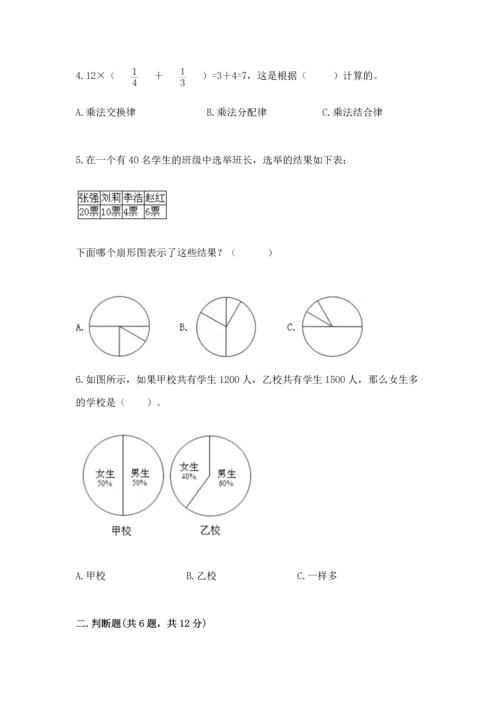 2022六年级上册数学《期末测试卷》含答案（预热题）.docx