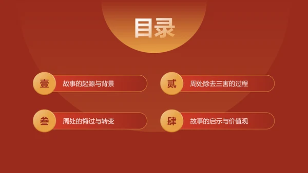 红色国潮风《周处除三害典故》培训课件PPT模板