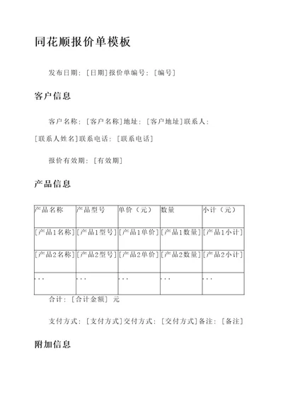 同花顺报价单