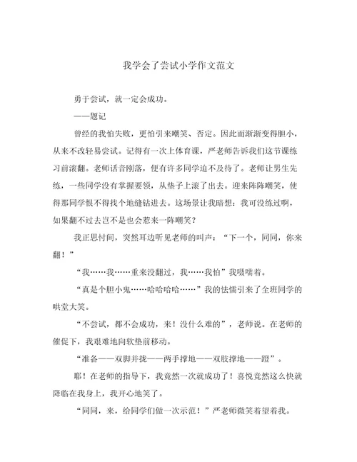 我学会了尝试小学作文范文