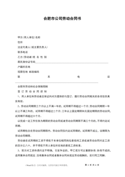 合肥市公司劳动合同书.docx